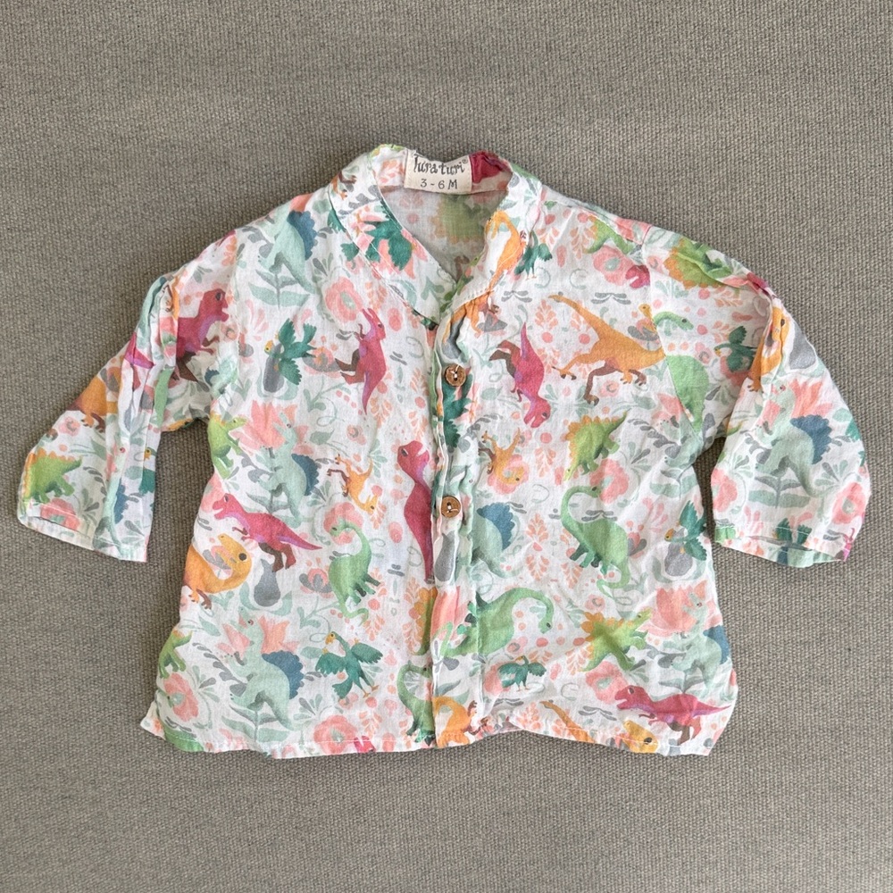 Newborn Colorful Dinosaur Print Baby Shirt Double placket coconut buttons 3-6M